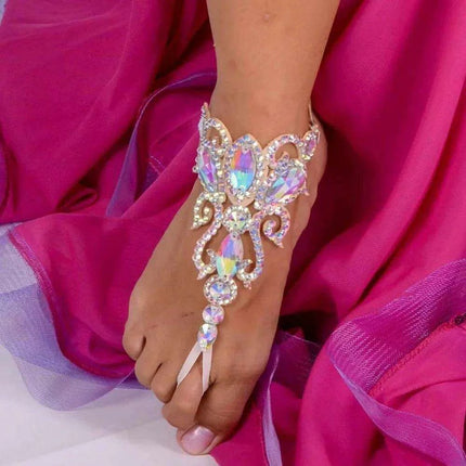 Geometric AB Crystal Toe Chain Anklet - Stylish Foot Jewelry for Dance and Beach Adventures - Très Elite