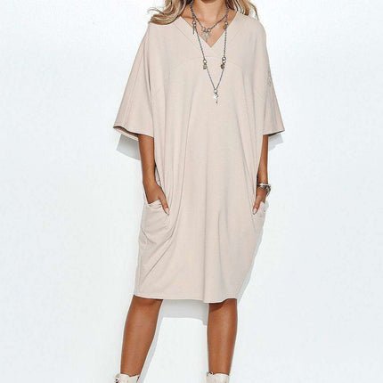 Geometric Cut Macadamia Casual Oversized Sweatshirt Dress - Très Elite