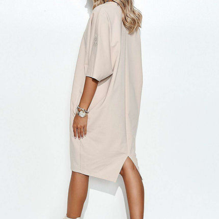 Geometric Cut Macadamia Casual Oversized Sweatshirt Dress - Très Elite