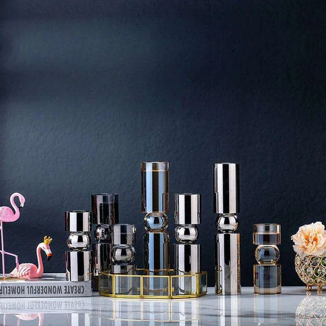 Geometric Glass Crystal Candle Holder - Chic Home Decor Accent