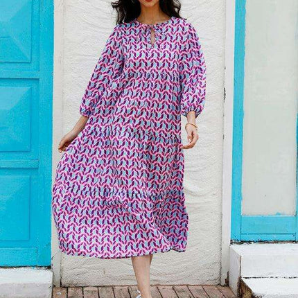 Geometric Print Puff Sleeve Dress - Stylish Women's Essential for City and Getaway Adventures