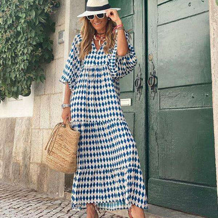 Geometric Print Puff Sleeve Dress - Stylish Women's Essential for City and Getaway Adventures - Très Elite