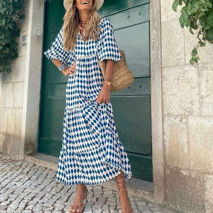 Geometric Print Puff Sleeve Dress - Stylish Women's Essential for City and Getaway Adventures - Très Elite