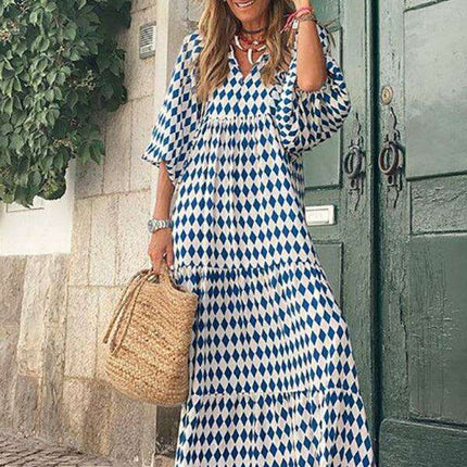 Geometric Print Puff Sleeve Dress - Stylish Women's Essential for City and Getaway Adventures - Très Elite