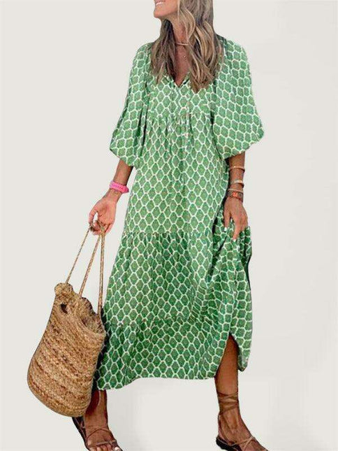 Geometric Print Puff Sleeve Dress - Stylish Women's Essential for City and Getaway Adventures