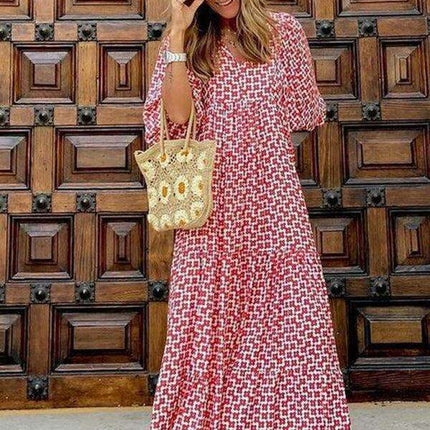 Geometric Print Puff Sleeve Dress - Stylish Women's Essential for City and Getaway Adventures - Très Elite