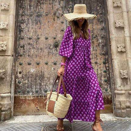 Geometric Print Puff Sleeve Dress - Stylish Women's Essential for City and Getaway Adventures - Très Elite