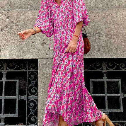 Geometric Print Puff Sleeve Dress - Stylish Women's Essential for City and Getaway Adventures - Très Elite