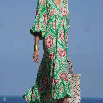 Geometric Print Puff Sleeve Dress - Stylish Women's Essential for City and Getaway Adventures - Très Elite