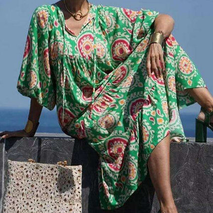Geometric Print Puff Sleeve Dress - Stylish Women's Essential for City and Getaway Adventures - Très Elite