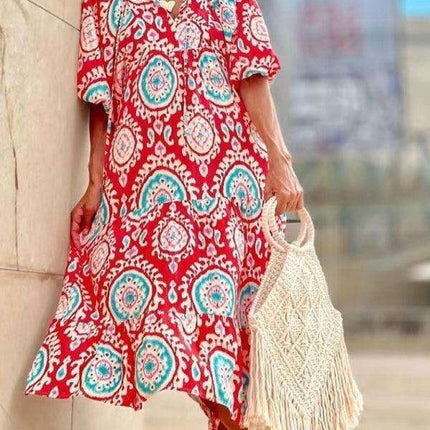 Geometric Print Puff Sleeve Dress - Stylish Women's Essential for City and Getaway Adventures - Très Elite