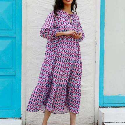 Geometric Print Puff Sleeve Dress - Stylish Women's Essential for City and Getaway Adventures - Très Elite