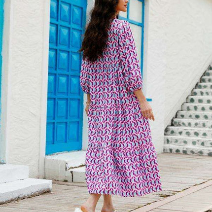 Geometric Print Puff Sleeve Dress - Stylish Women's Essential for City and Getaway Adventures - Très Elite