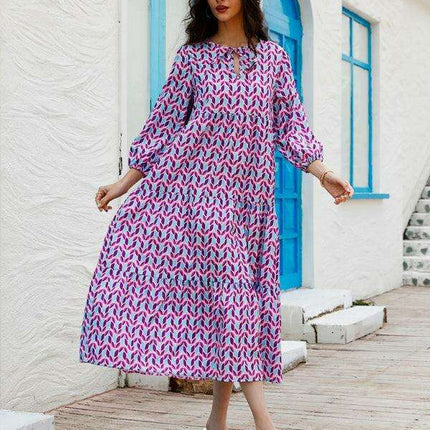 Geometric Print Puff Sleeve Dress - Stylish Women's Essential for City and Getaway Adventures - Très Elite
