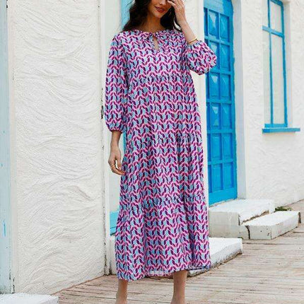 Geometric Print Puff Sleeve Dress - Stylish Women's Essential for City and Getaway Adventures - Très Elite