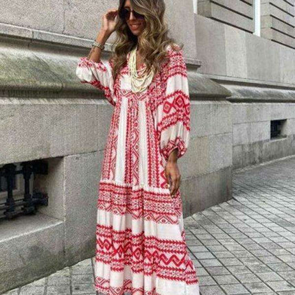 Geometric Print Puff Sleeve Dress - Stylish Women's Essential for City and Getaway Adventures