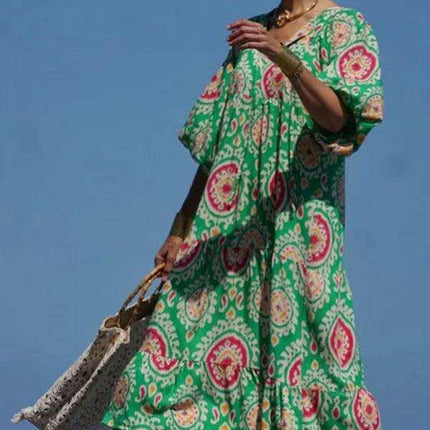 Geometric Print Puff Sleeve Dress - Stylish Women's Essential for City and Getaway Adventures