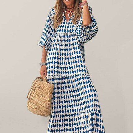 Geometric Print Puff Sleeve Dress - Stylish Women's Essential for City and Getaway Adventures
