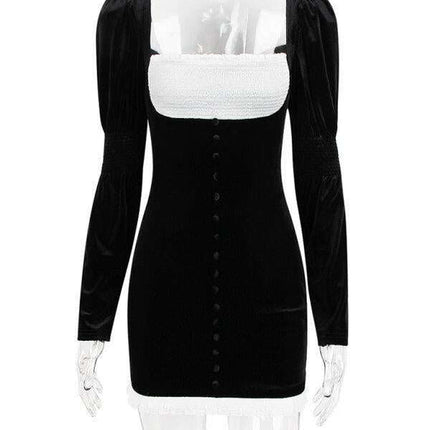 Gilded Elegance: Long Sleeve Bodycon Dress in Luxe Gold Velvet with Square Neckline - Très Elite