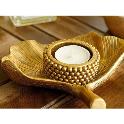 Ginkgo Leaf Gold Candle Holder - Elegant Yoga-Inspired Home Accent for Tranquil Spaces - Très Elite