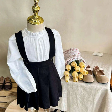 Girls' Long Sleeve Top and Playful Suspender Skirt Ensemble for Effortless Style - Très Elite