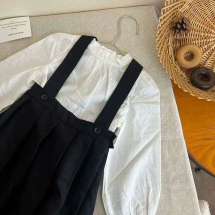 Girls' Long Sleeve Top and Playful Suspender Skirt Ensemble for Effortless Style - Très Elite