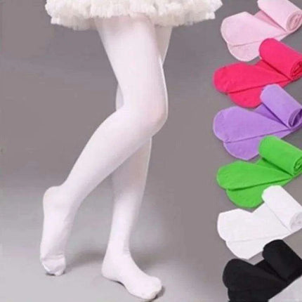 Girls' Professional White Ballet Tights - Velvet Pantyhose for Kids - Très Elite
