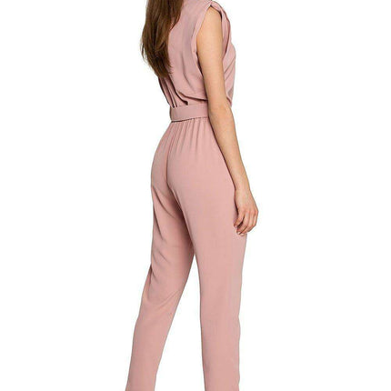 Glamorous Belted Jumpsuit with Structured Shoulders - Très Elite