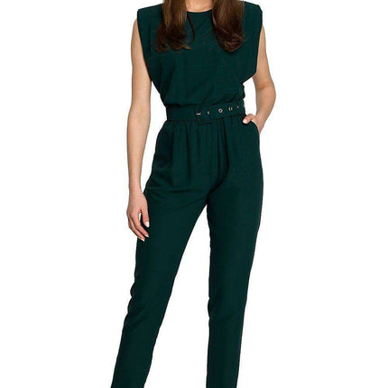 Glamorous Belted Jumpsuit with Structured Shoulders - Très Elite