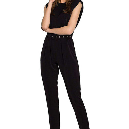 Glamorous Belted Jumpsuit with Structured Shoulders - Très Elite