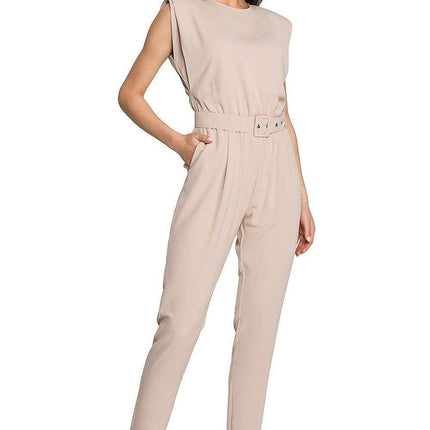 Glamorous Belted Jumpsuit with Structured Shoulders - Très Elite