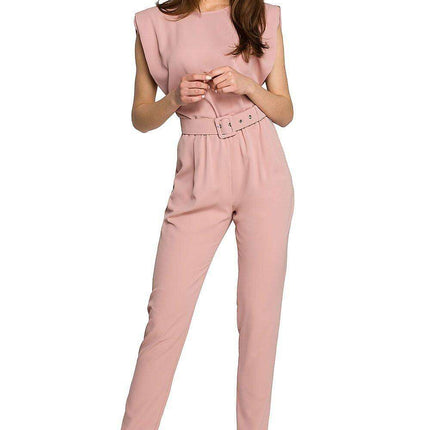 Glamorous Belted Jumpsuit with Structured Shoulders - Très Elite