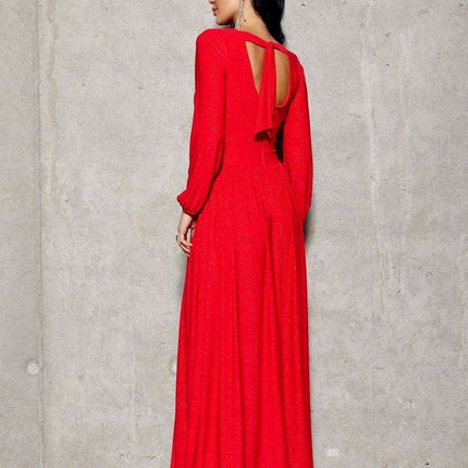 Glamorous Brocade Maxi Dress with Stylish Waist Belt and Eye-Catching Leg Cutout - Ideal for Elegant Events - Très Elite
