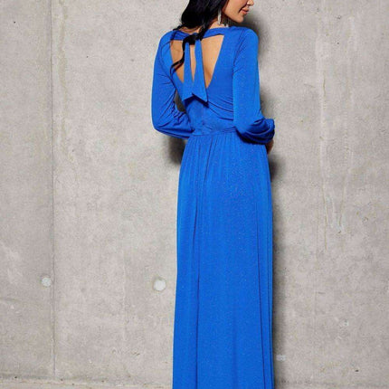 Glamorous Brocade Maxi Dress with Stylish Waist Belt and Eye-Catching Leg Cutout - Ideal for Elegant Events - Très Elite