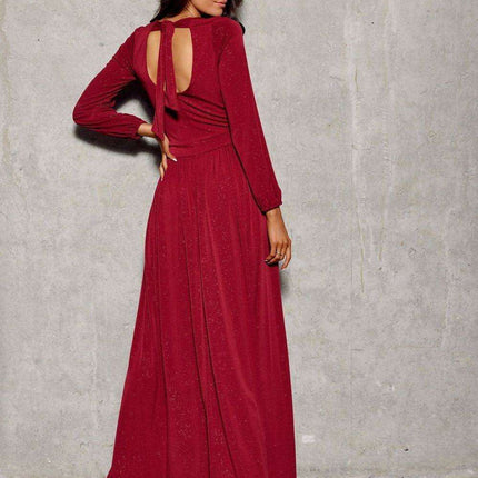Glamorous Brocade Maxi Dress with Stylish Waist Belt and Eye-Catching Leg Cutout - Ideal for Elegant Events - Très Elite