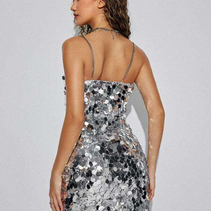 Glamorous Chain Sequined Asymmetrical Dress with Alluring Detail - Très Elite
