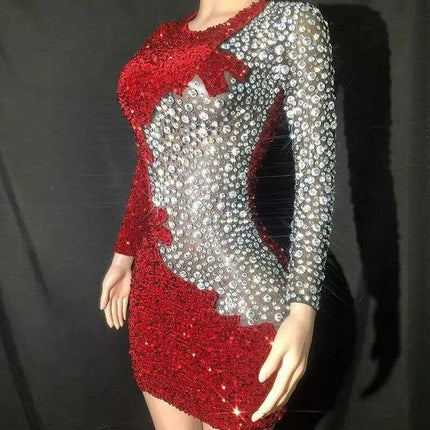 Glamorous Crimson Crystal Sheath Mini Dress: Enchanting Evening Elegance - Très Elite
