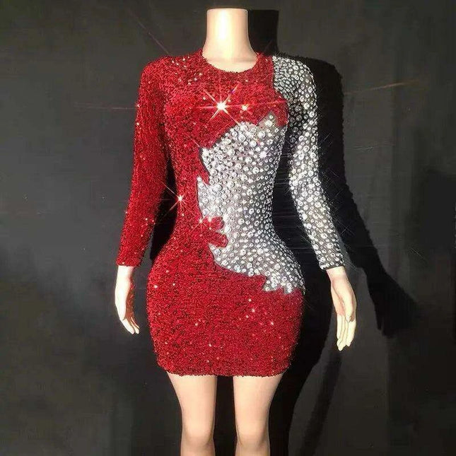 Glamorous Crimson Crystal Sheath Mini Dress: Enchanting Evening Elegance