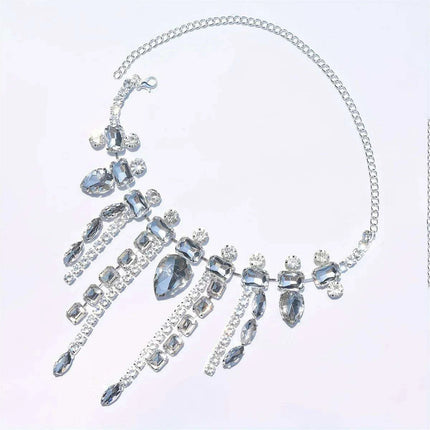 Glamorous Crystal Tassel Necklace Ensemble - Trendy Layered Chain for Stylish Women - Très Elite