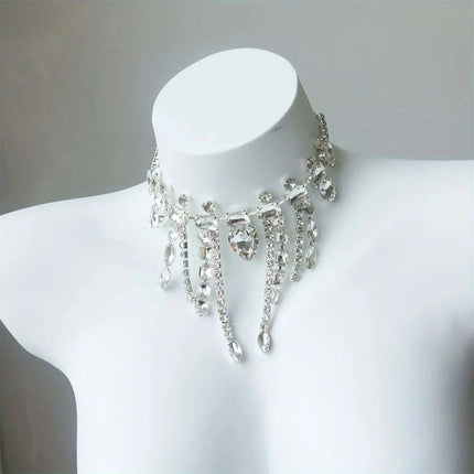 Glamorous Crystal Tassel Necklace Ensemble - Trendy Layered Chain for Stylish Women - Très Elite