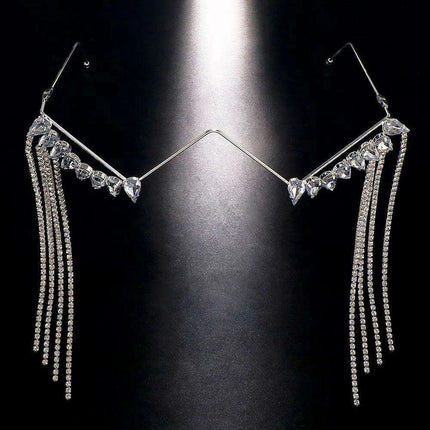 Glamorous Crystal Tassel Rhinestone Half Frame Glasses - Stylish Eyewear for Women - Très Elite