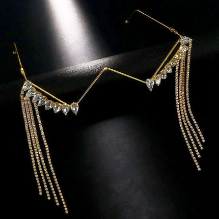 Glamorous Crystal Tassel Rhinestone Half Frame Glasses - Stylish Eyewear for Women - Très Elite