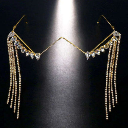 Glamorous Crystal Tassel Rhinestone Half Frame Glasses - Stylish Eyewear for Women - Très Elite