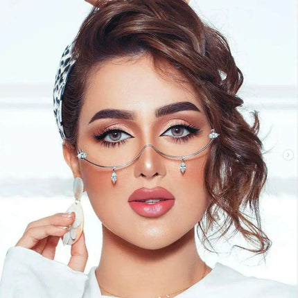 Glamorous Crystal Tassel Rhinestone Half Frame Glasses - Stylish Eyewear for Women - Très Elite