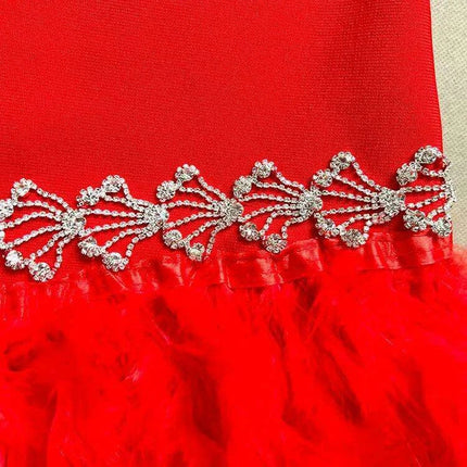 Glamorous Diamond & Feather Bubble Sleeve Bodycon Mini Dress - Dazzling Elegance - Très Elite