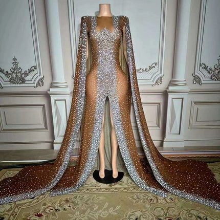Glamorous Dubai-Inspired Rhinestone Cape Gown for Women- Très Elite- Très Elite