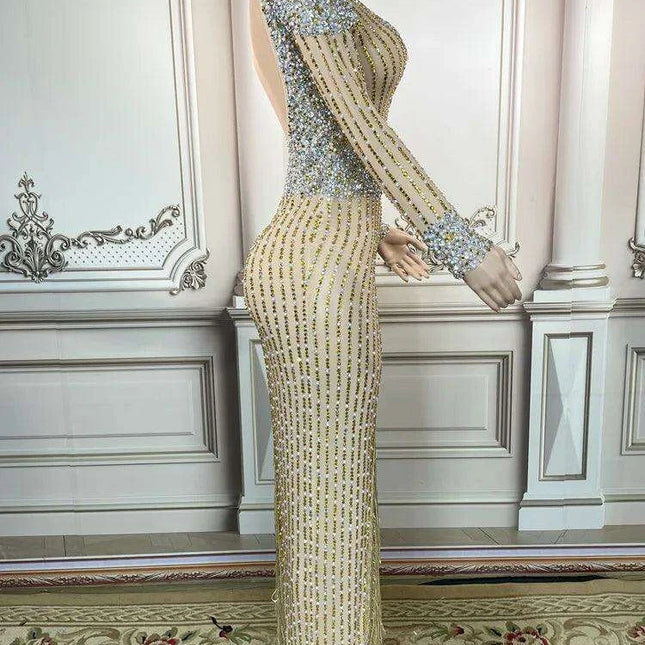 Glamorous Golden Diamond Tassel Evening Gown for Unforgettable Nights in Dubai and Saudi Arabia