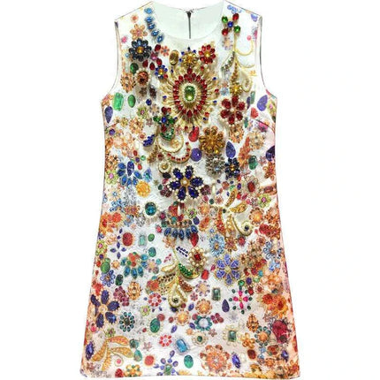 Glamorous Heavy Beaded Diamond A-Line Sleeveless Retro Court Dress - Très Elite