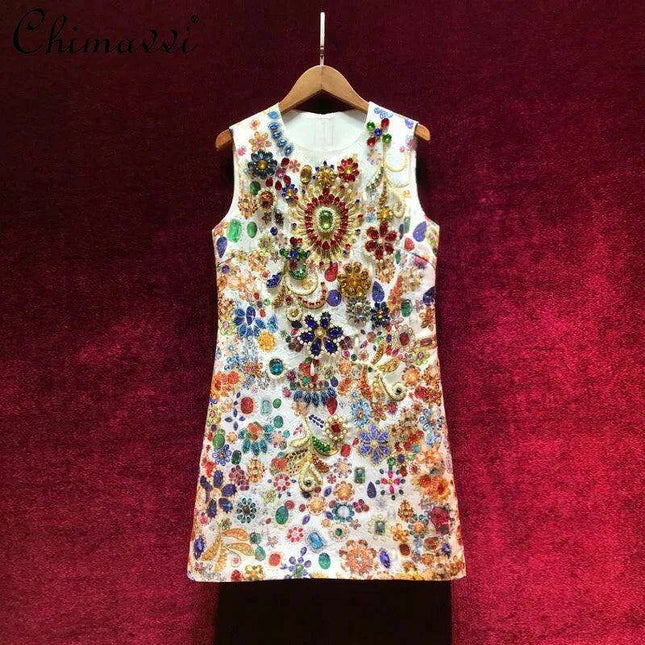 Glamorous Heavy Beaded Diamond A-Line Sleeveless Retro Court Dress