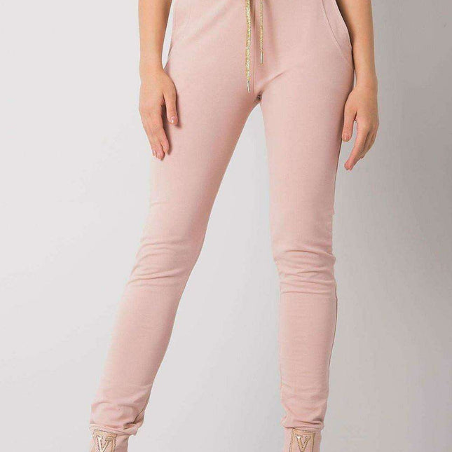 Glamorous High-Waist Sweatpants with Rhinestone Details and Adjustable Tie - Très Elite